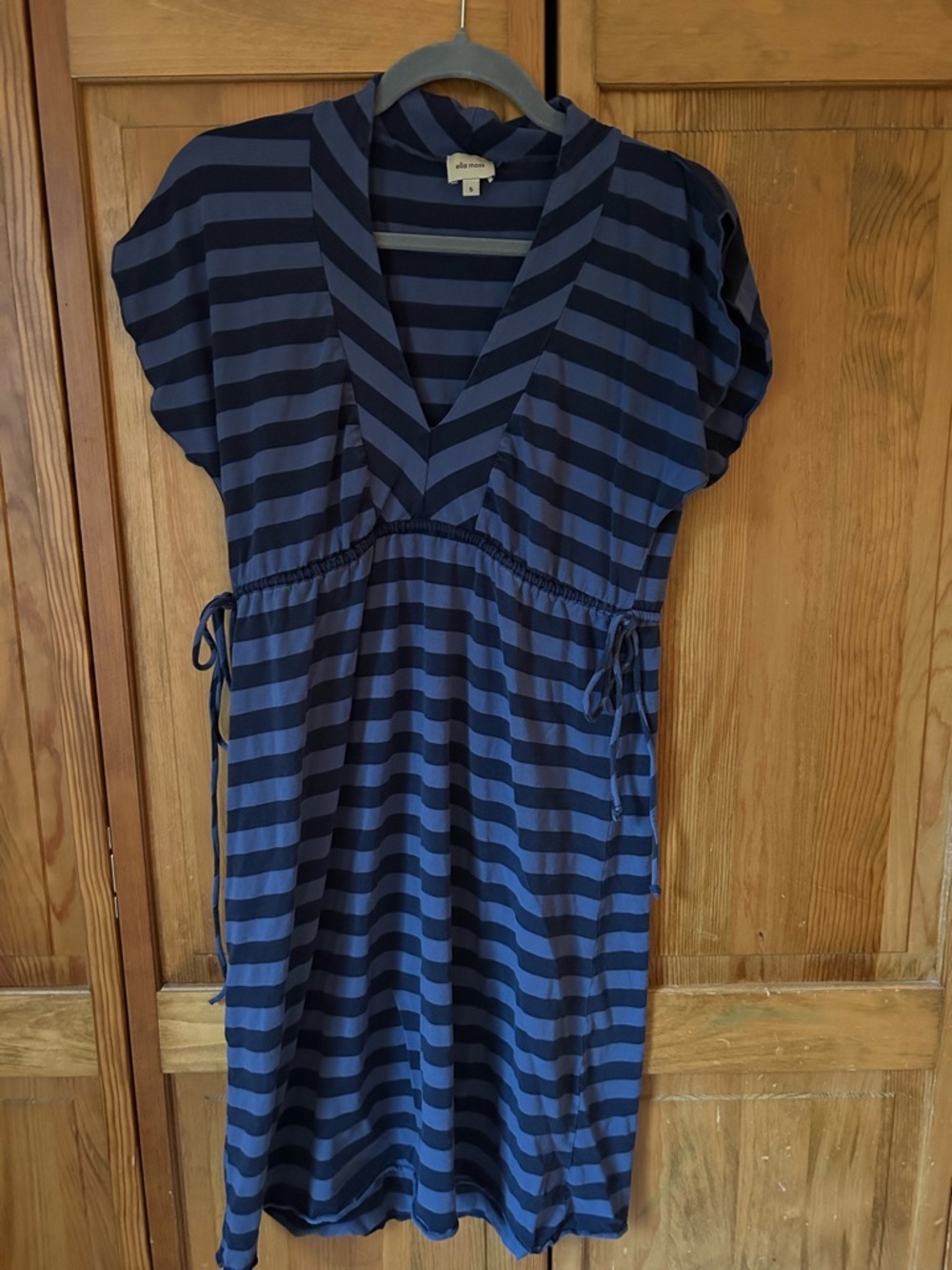 Ella Moss Navy and Light Blue Striped V-Neck Summer dress